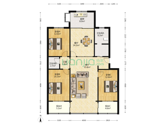 河北省财政厅裕西小区 3室2厅2卫 142平方