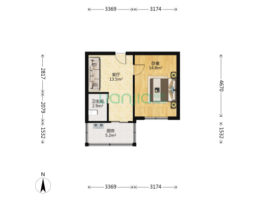 民强家园 1室1厅1卫 43平方