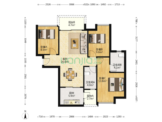 岭南新世界映悦园 3室1厅2卫 0平方