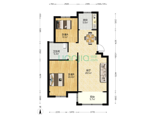 江岛花苑 2室1厅1卫 102平方
