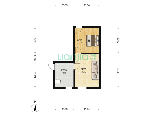 武缝宿舍 1室1厅1卫 42平方