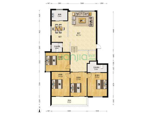 锦江三区 4室1厅2卫 167平方