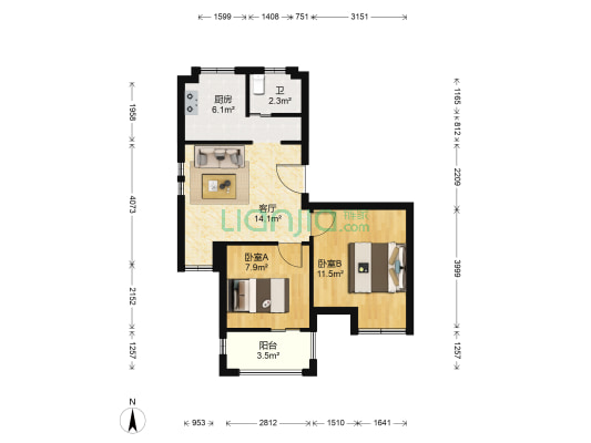 康丽花园 2室1厅1卫 70平方