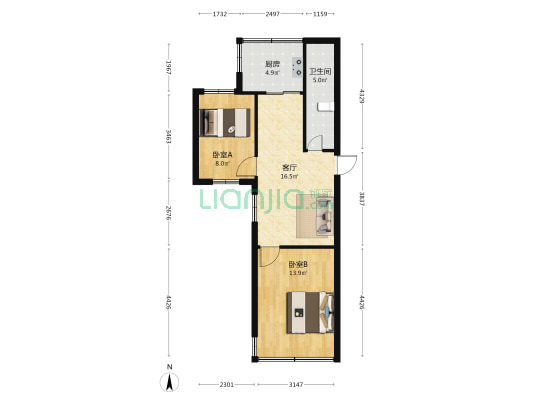 省二人民医院宿舍 2室1厅1卫 62平方
