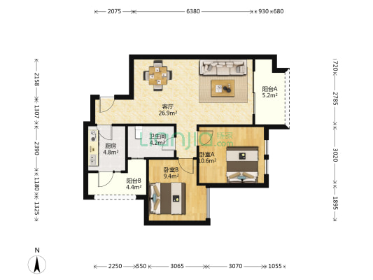爵领欧城 2室1厅1卫 78平方