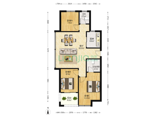 东樾名庭 3室1厅2卫 99平方