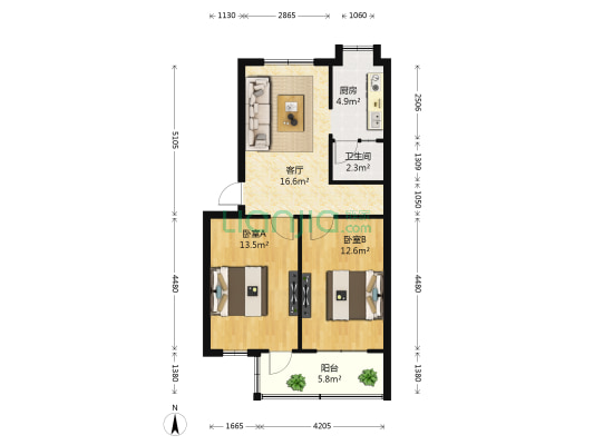 二医院宿舍（八一大道90号） 2室1厅1卫 67平方