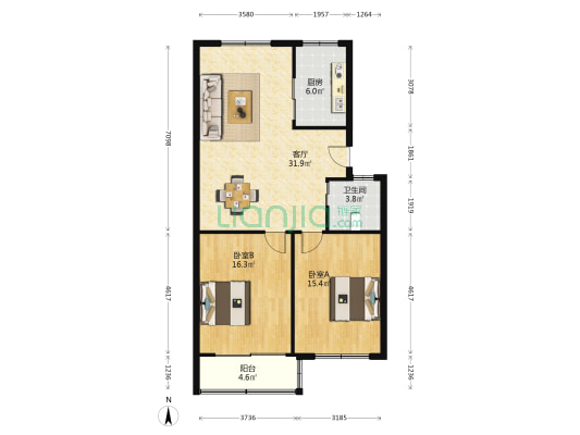 玉浪桥 2室1厅1卫 95平方