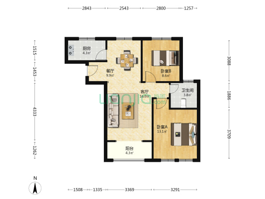 海上华府 2室2厅1卫 80平方