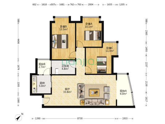 绿城尚品 3室1厅1卫 108平方