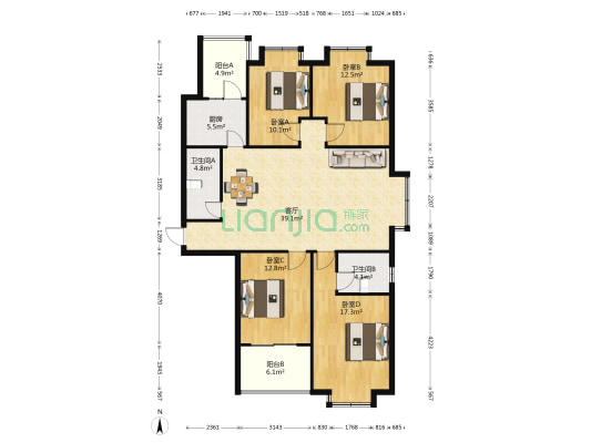 自来水回迁楼 4室1厅2卫 150平方