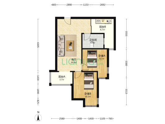 一期满二精装修两居室带地下室诚意卖-户型图