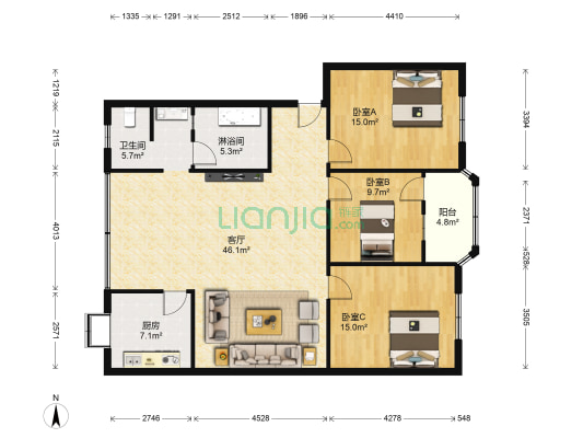 樊城区地税局家属院 3室1厅2卫 135平方