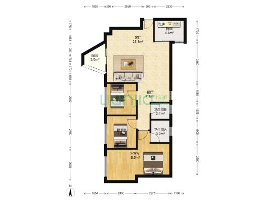 顺景阁（三乡镇） 3室2厅2卫 97平方