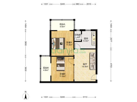 金沙北二路2号 2室1厅1卫 61平方