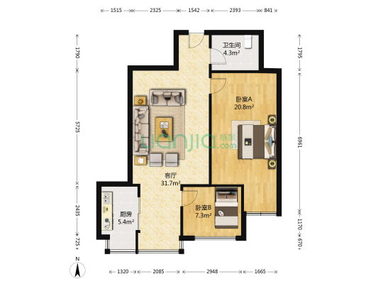 城东小筑 2室1厅1卫 98平方
