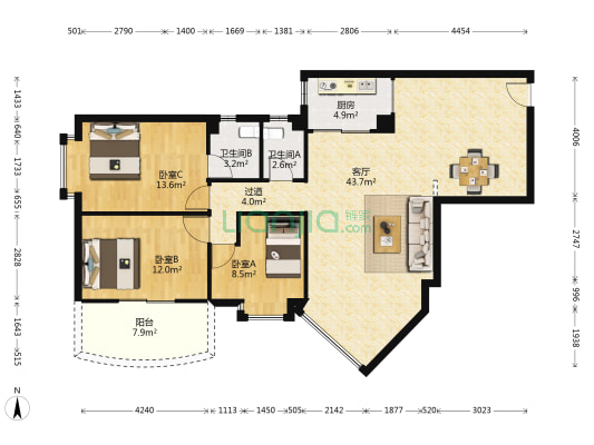 新豪大厦 3室1厅2卫 130平方