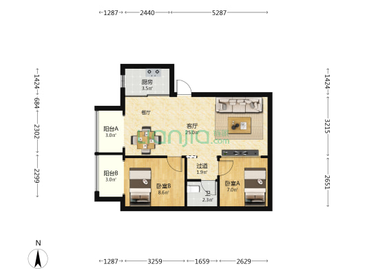 星光广场 2室1厅1卫 75平方