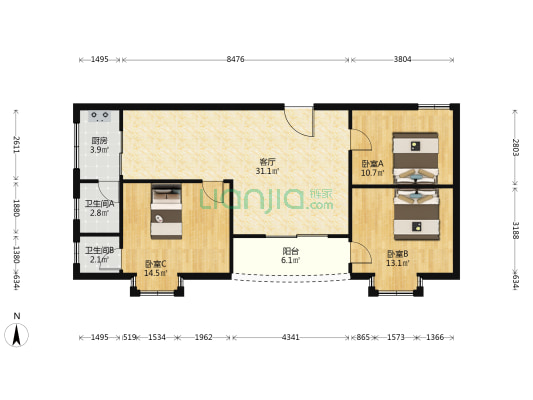 清新大道19号 3室1厅2卫 95平方