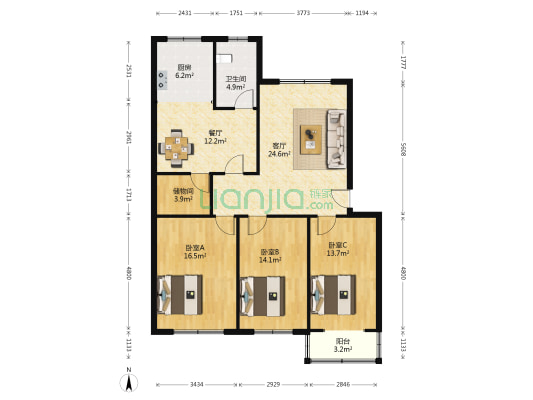 邮电楼 3室2厅1卫 122平方