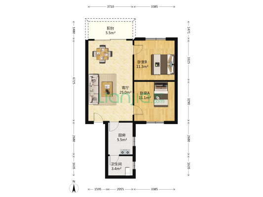 客村花园 2室1厅1卫 70平方