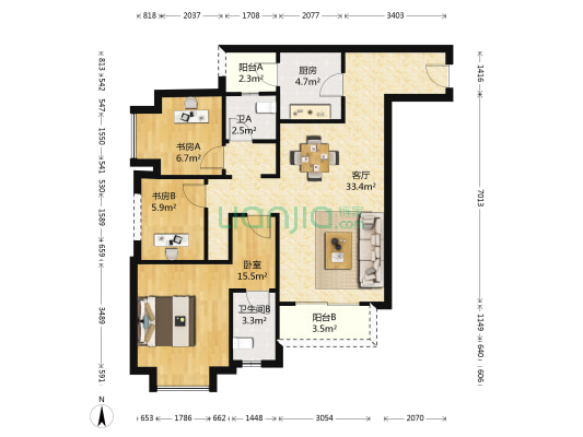 东原星樾 3室1厅2卫 94平方