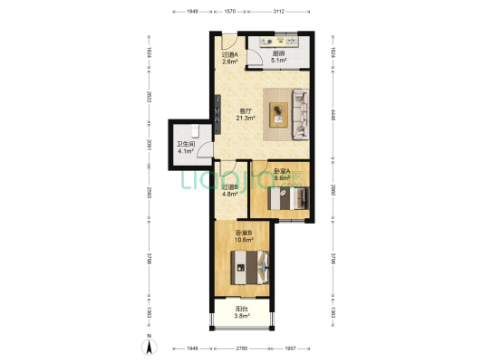 商贸小区 2室1厅1卫 87平方