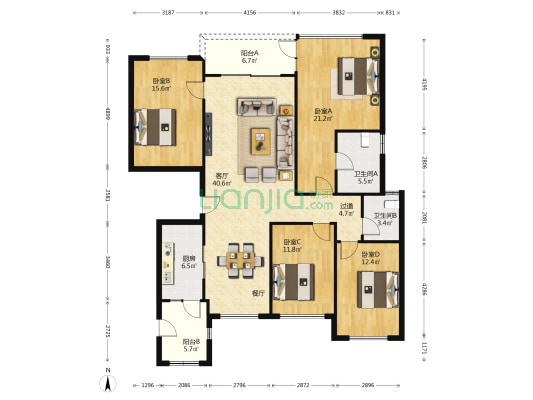 融创香璟台西苑一期 4室1厅2卫 148平方