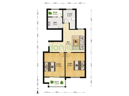 观阳名邸 2室1厅1卫 97平方