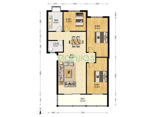 物资局小区 3室1厅1卫 126平方