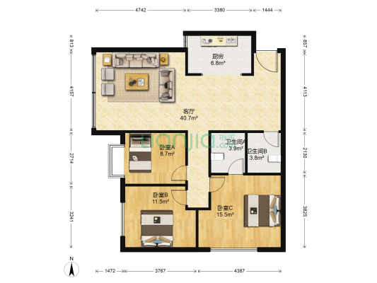 凤凰佳苑 3室1厅2卫 113平方