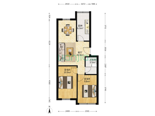 正信城市花园 2室1厅1卫 67平方