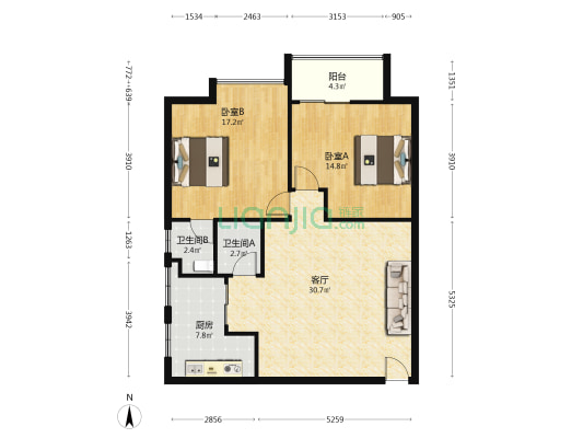 光谷青年城 2室1厅2卫 109平方