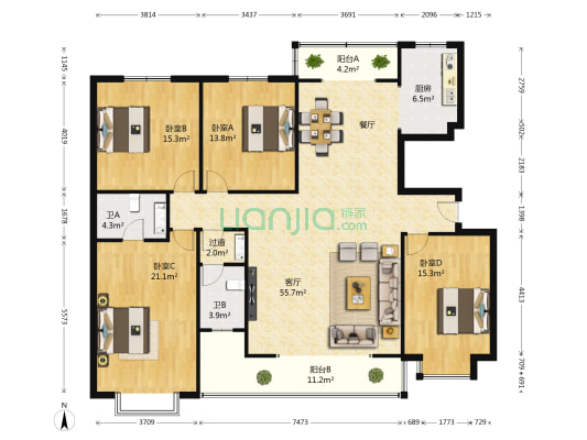 创业园小区 4室1厅2卫 177平方