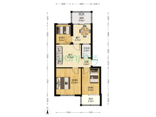 盛隆富水小区 3室2厅1卫 70平方