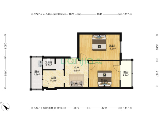 金沙路73号 2室1厅1卫 57平方