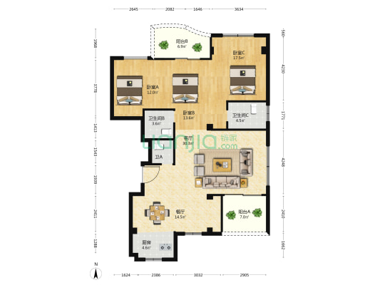 府东嘉园 3室2厅3卫 143平方