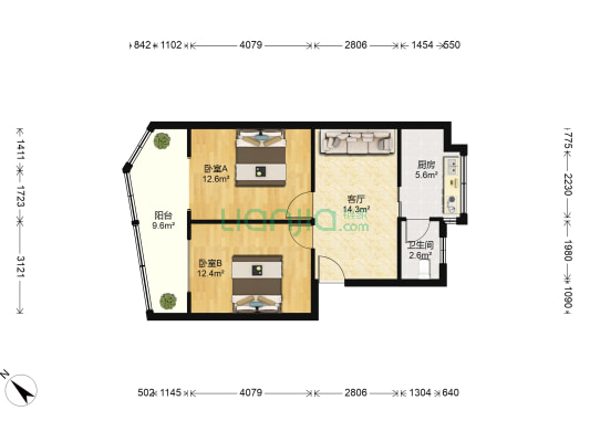 前进路小区 2室1厅1卫 61平方