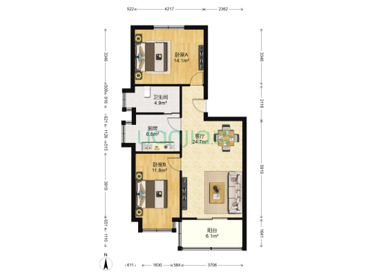 银都花园 2室1厅1卫 89平方