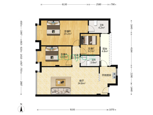 宏雅苑 3室1厅2卫 98平方