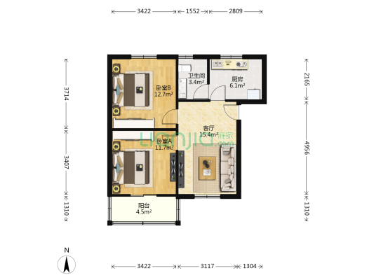 商业后街1号 2室1厅1卫 71平方