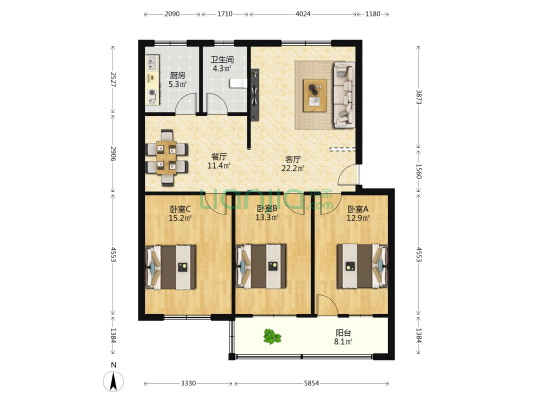 东关四队家属院 3室2厅1卫 106平方