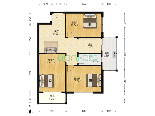 谈固新村 3室1厅1卫 99平方