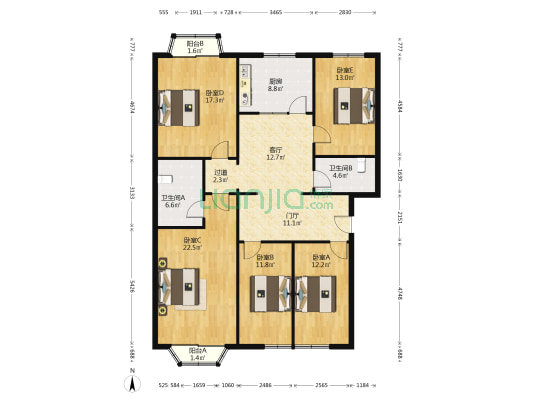 新兴公寓 5室1厅2卫 152平方