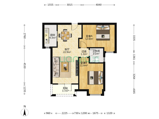 汉口御江澜庭 2室1厅1卫 84平方