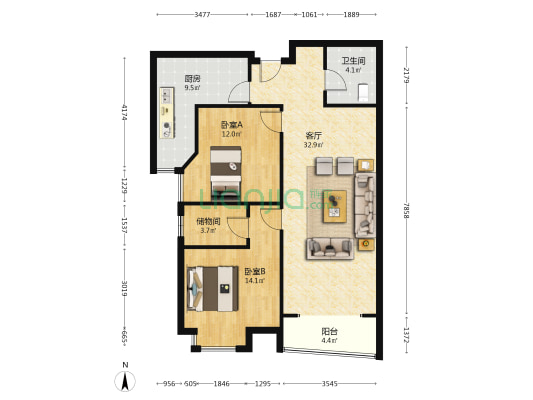 楼层好 视野开阔  采光充足  配套完善-户型图