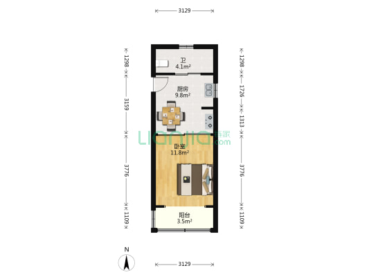 梅园七街坊 1室0厅1卫 40平方