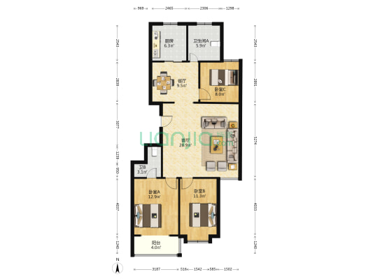 宏润家园 3室2厅2卫 119平方