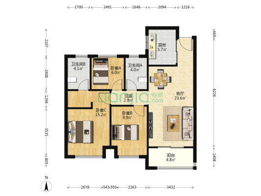仁恒城市星光 3室1厅2卫 99平方