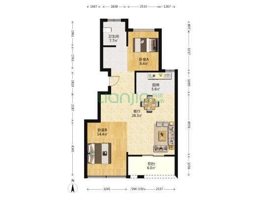 兰馨公寓 2室1厅1卫 91平方